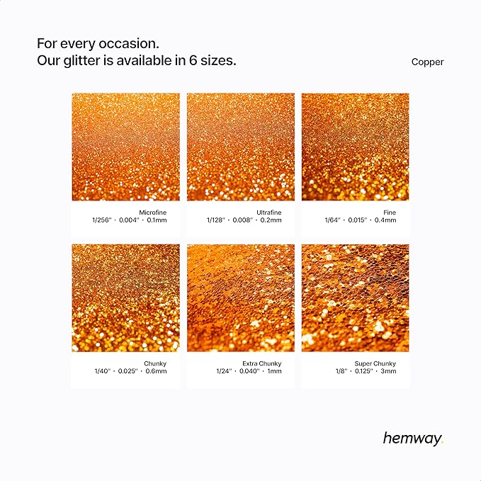 Hemway Polyurethane & Epoxy Resin Glitter 100g / 3.5oz Metallic Crystal Flake Additive for Flooring Jewelry Tumblers Glass Pigment - Microfine (1/256" 0.004" 0.1mm) - Copper