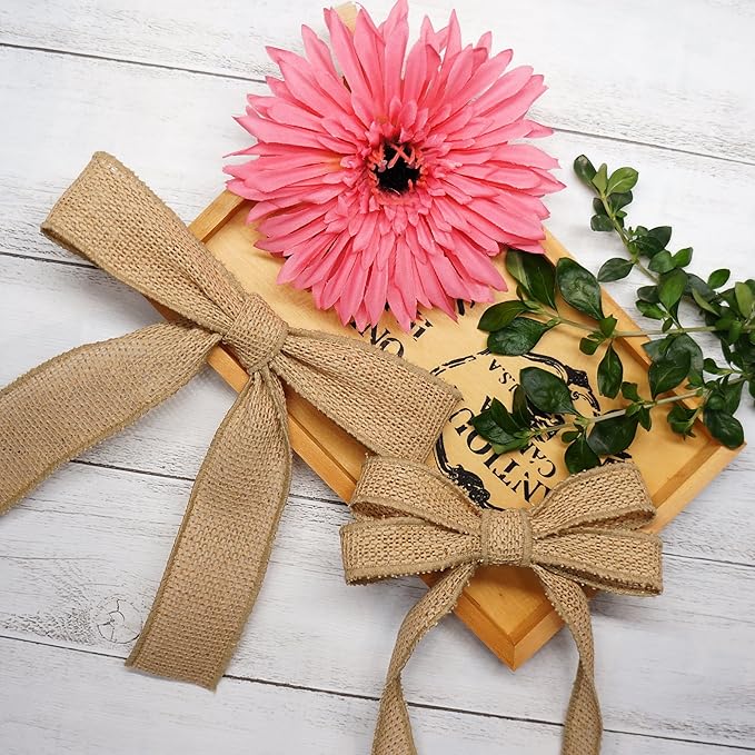 CT CRAFT LLC Burlap Fabric Wired Ribbon 1.5" x 20 Yards Natural Color for Christmas Home Wedding Decor Gift Wrapping Tree Topper Bow Wreath Bouquet DIY Crafts