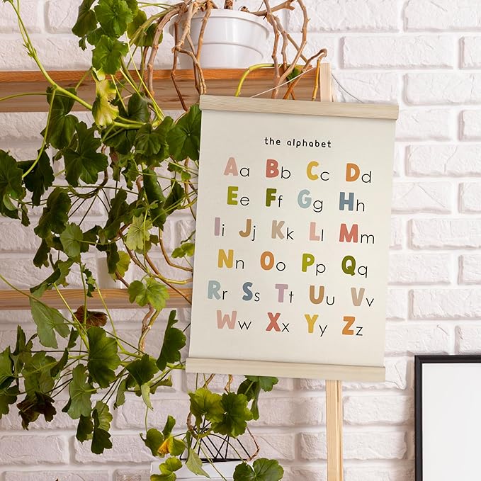 HRQKO Alphabet Numbers Poster Hanger Frame Set of 2, Nursery Wall Decor, Boho ABC Poster Wall Art with Wooden Frames, Cute Alphabet Banner Wall Hanging Decor for Toddlers Room Playroom, 12x16 Inch
