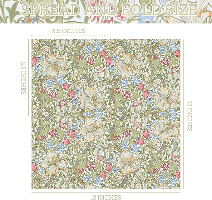 William Morris Party Napkins, 40PCS Greenery Floral Paper Napkins Disposable, Golden Lily White Green Wildflowers Party Supplies for Wedding Bridal Shower Theme Birthday Party Decorations 6.5 Inch