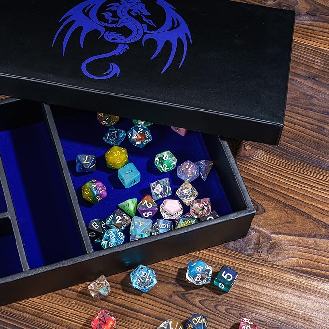 D&D Dice Storage Box 4 in 1 Portable Dice Case, RPG DND Rolling Tray Leather Box for Role Playing Games and Other Tabletop Game