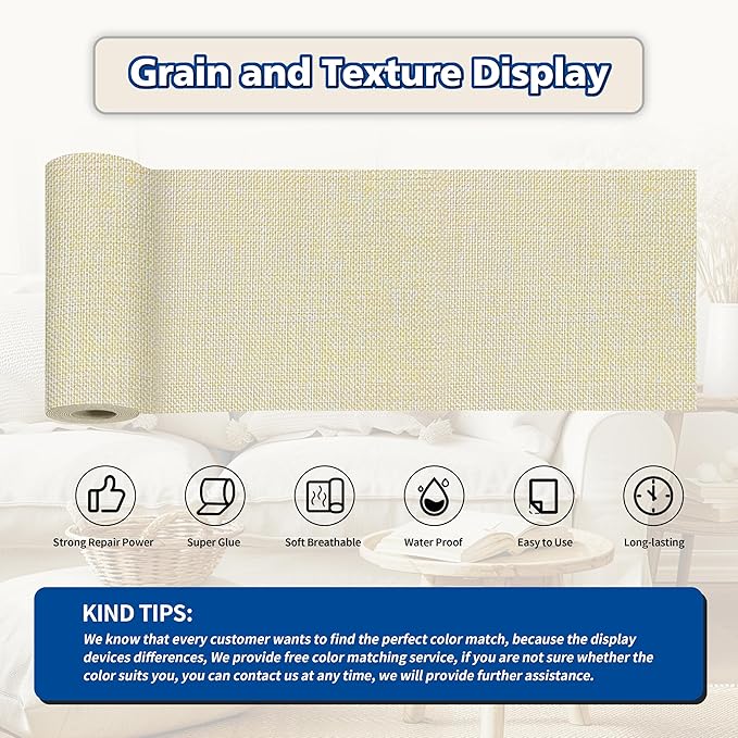KING MOUNTAIN Linen Repair Patches, Self-Adhesive Linen Fabric Patches, 4 X 63 inch Extra Size, Multi Color, Can be Used for Linen Sofa Repair and Linen Clothes Repair (Beige 1.0)