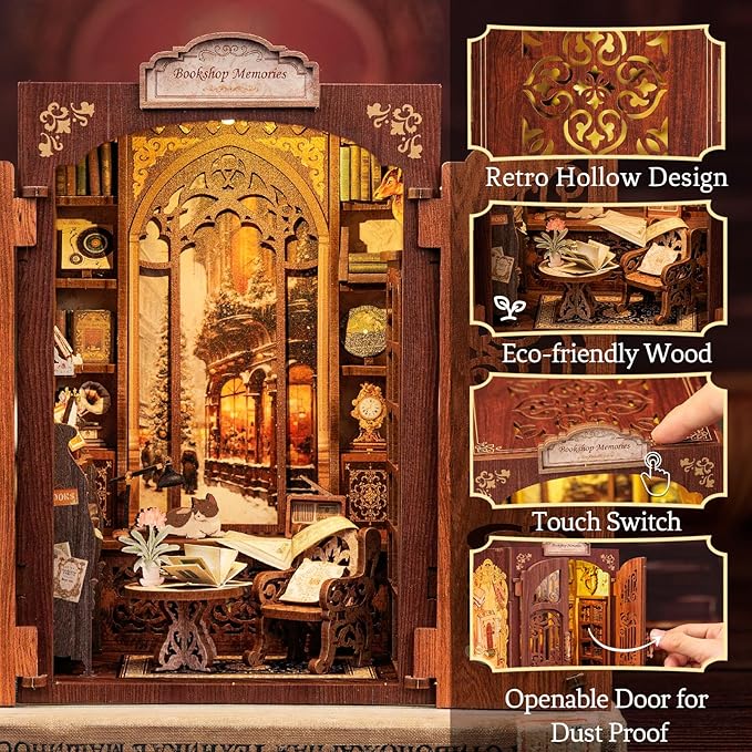 CUTEBEE Book Nook Kit - DIY Miniature House Kit for Adults and Teens, Dollhouse Booknook Tiny House Model Build Bookshelf Decor, Gifts for Family, Friends
