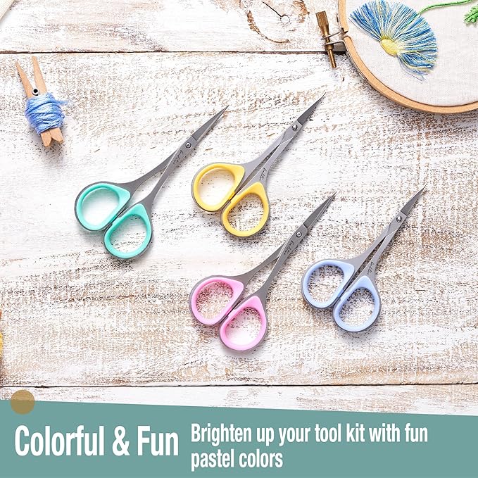 Beaditive Sewing and Embroidery Scissors Set (2 Pc.) Curved and Straight, Sharp, Stainless-Steel Design | Precision Tips, Ergonomic Rubber Handle Grip | Small, Compact DIY Use (1 Curved, 1 Straight)