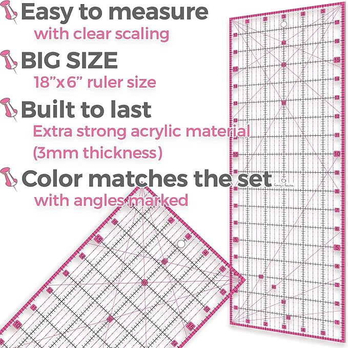 Rotary Cutter Set - Quilting Kit incl. 45mm Fabric Cutter, 5 Replacement Blades - Ideal for Crafting, Sewing, Patchworking, Crochet & Knitting (Pink, Cutting Mat Set (36" x 24"))