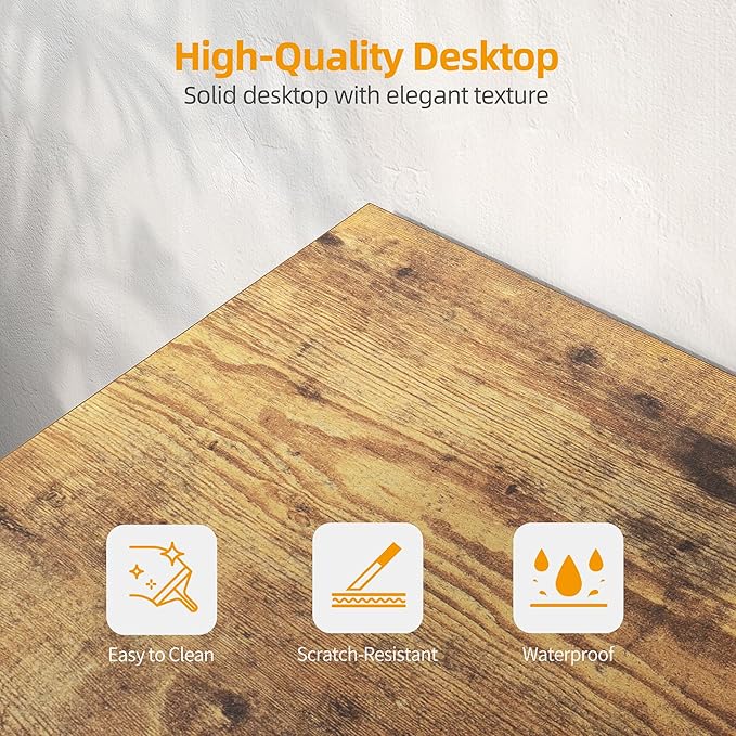 TIQLAB L Shaped Computer Desk with Power Outlets, 47 Inch Small Corner Desk with Reversible Shelves, Gaming Desk Computer Table Study Writing Desk for Home Office Small Space, Rustic Brown