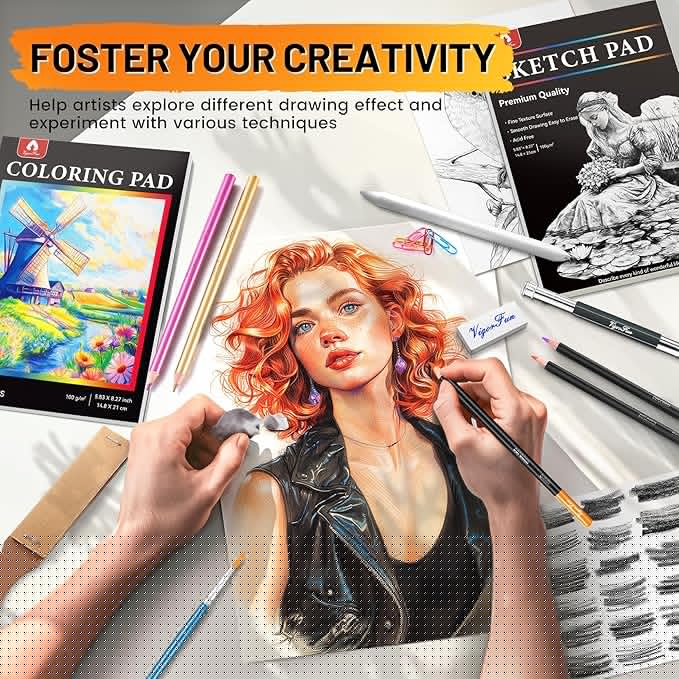 106 PCS Art Supplies Sketching Kit, Pro Drawing Pencils with 3-Color Sketchbook, Coloring Book, Colored Graphite Charcoal Watercolor & Metallic Pencils, Drawing Supplies Gifts for Artists Adults Kids