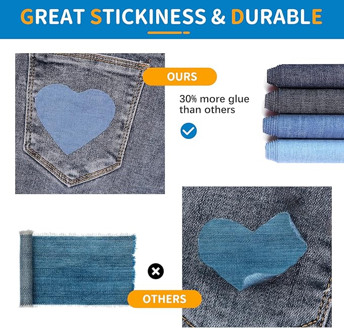 HTVRONT Iron on Patches for Clothing Repair 4 Rolls - Denim Patches for Jeans Kit 4" by 20", 4 Rolls of Iron On Denim Patches for Jeans Inside & Clothing Repair (Black)