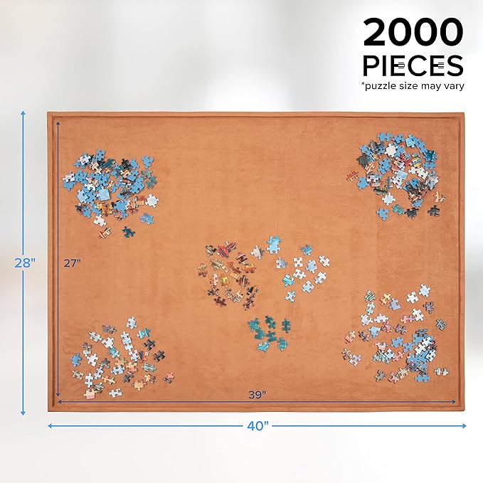 Jumbl 2000-Piece Puzzle Board with Sorting Trays | Lightweight, Portable Jigsaw Puzzle Assembly Tray with Non-Slip Felt Surface, Edged Border & Extra Large Workspace | Table Measures 27” x 39”