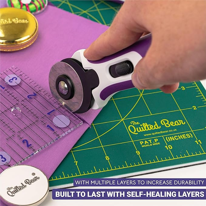 The Quilted Bear Rotating Cutting Mat 18" x 18" - Square 360° Rotating Self Healing Mat with Innovative Locking Mechanism for Quilting & Sewing Your Choice of Colours Available! (Green)