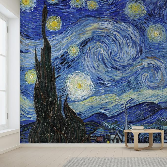 wall26 Starry Night by Vincent Van Gogh Dutch Impressionism 20th Century Artist Peel and Stick Large Wall Mural, Removable Wallpaper, Home Decor - 96x120 inches