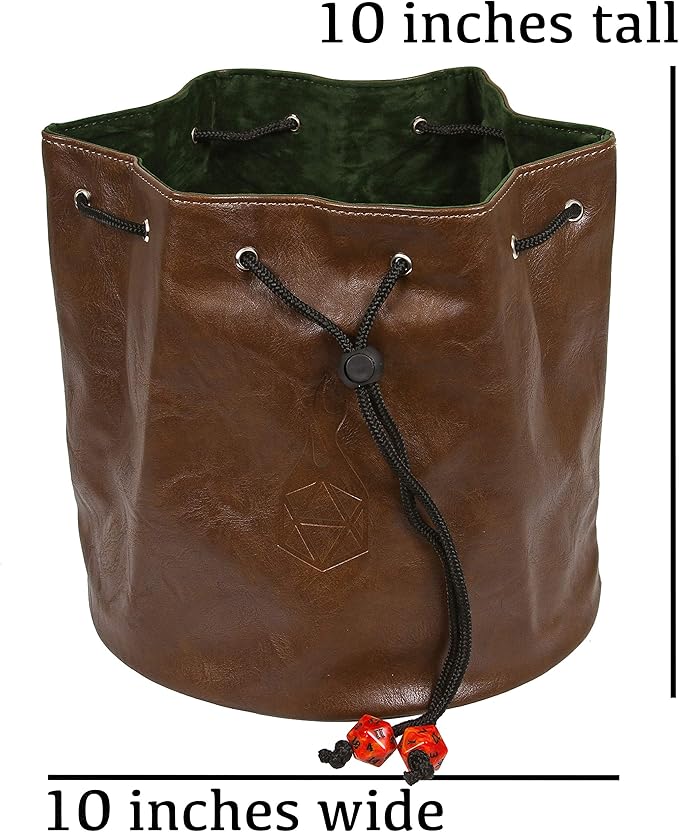 Forged Dice Co. Pouch of The Endless Hoard Dice Bag - Holds Over 1,000 Polyhedral Dice - Dice Storage Bag with 7 Pockets - Perfect for Bulk Dice - Brown/Green