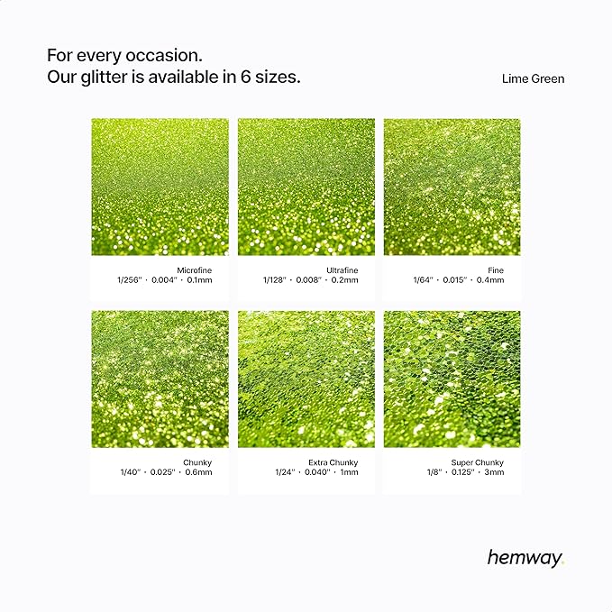 Hemway Polyurethane & Epoxy Resin Glitter 100g / 3.5oz Metallic Crystal Flake Additive for Flooring Jewelry Tumblers Glass Pigment - Extra Chunky (1/24" 0.040" 1mm) - Lime Green