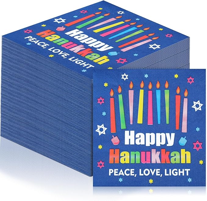 60 Pcs Happy Hanukkah Cocktail Paper Napkins 6.5 x 6.5 Inches Disposable Paper Napkins Dessert Beverage Napkin for Decoupage Luncheon Napkin for Party Wedding Birthday Party