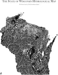 Muir Way Hydrological River Map of Wisconsin - Watershed Topographic Wall Art for Home, Office, or Travel Decor - Unframed Flat Paper Print, 18x24
