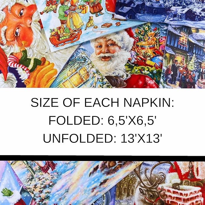 Keep Unique Mystery Pack Decoupage Paper Napkins, 20-ct Assorted Surprise Napkins, Decorative Napkins Christmas for Art Craft Junk Journal, 20 Different Designs