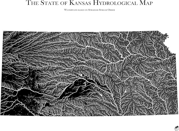 Muir Way Hydrological River Map of Kansas - Watershed Topographic Wall Art for Home, Office, or Travel Decor - Unframed Flat Paper Print, 18x24