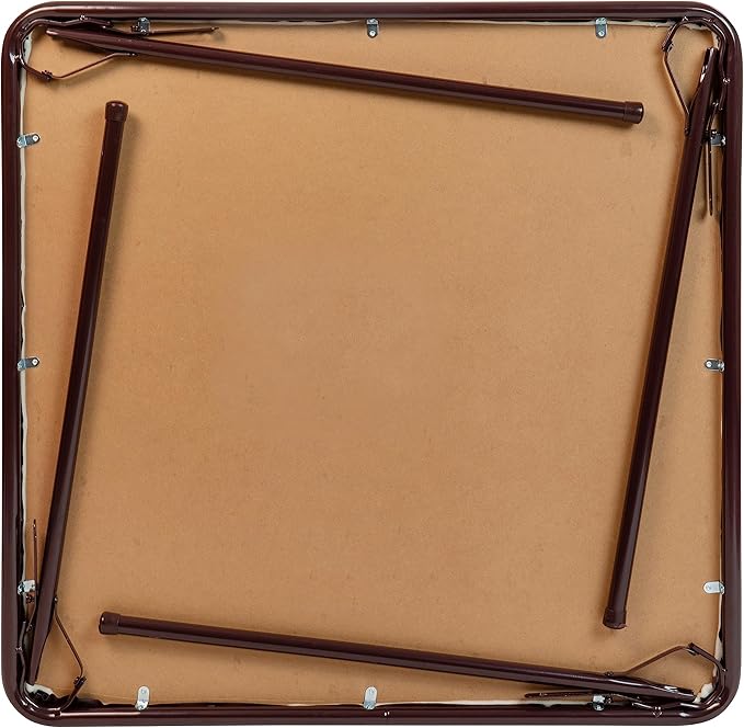 EMMA + OLIVER 33.5" Square Multipurpose Folding Card Table for 4 Players, Portable Square Folding Table with Padded Vinyl Top, Brown
