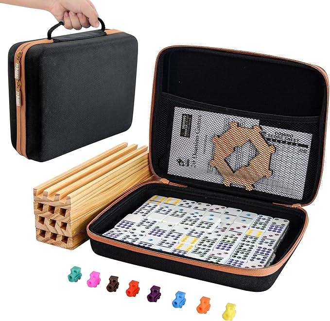 Bucher&Rossini Dominoes Set Double 12 with 4 Racks for Adults Kids, Mexican Train Dominoes Set Double 12, Mexican Train Dominoes (Double 12)