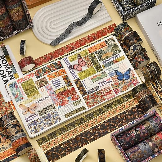 12 Rolls Kyoto Charm Washi Tape Set Japanese Arts Adhesive Tapes Geometric Garden Decorative Masking Tape Sets for Craft, Kids, Scrapbook, DIY, Gift Wrapping (Floral Bird)