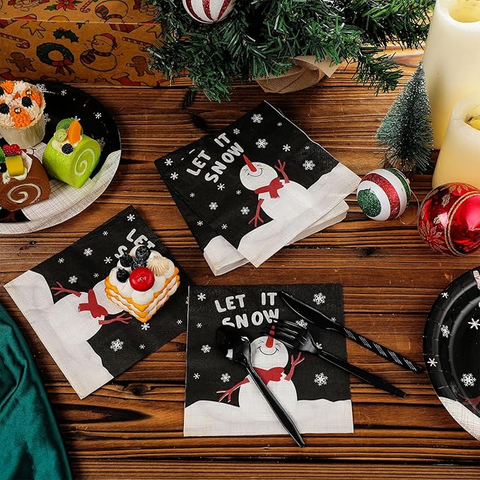 60 Pcs Snowman Cocktail Paper Napkins 6. 5 x 6. 5 Inches Disposable Paper Napkins Dessert Beverage Napkin for Decoupage Luncheon Napkin for Party Wedding Birthday