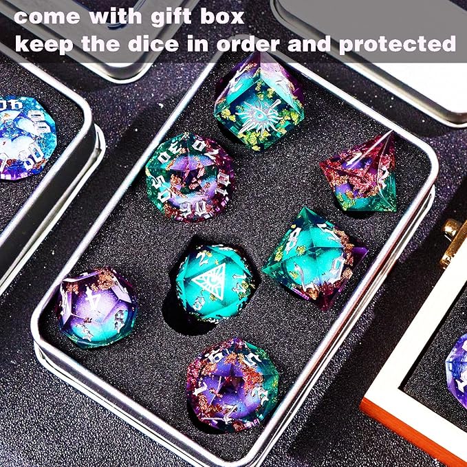 Third Mystery Eye Liquid Core DND Dice Set for Role Playing Games, 7 PCS Dungeons and Dragons Dice Set with Metal Box for D&D Gifts, RPG DND Starter Dice Set