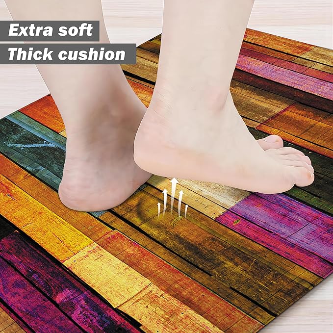 Kitchen Mats for Floor Colorful kitchen rugs Cool Wooden Abstract Anti Fatigue Kitchen Mats Waterproof Floor Mats Cushioned Non-Skid Standing Mats for Laundry, Sink, Set of 2,17.3 x 28+17.3 x 47 Inch