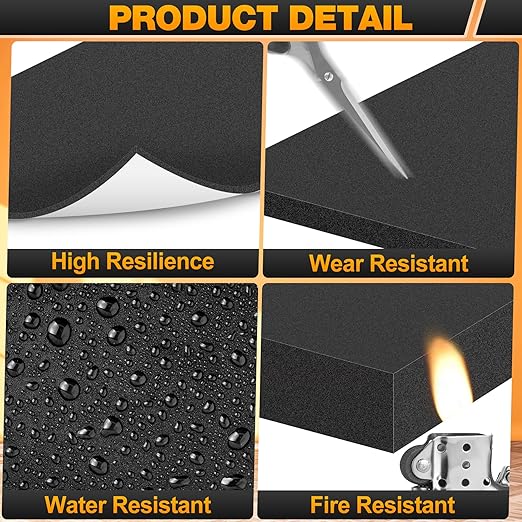 MYFAMIREA 8 PCS Adhesive Foam Padding Sheets Closed Cell Self Adhesive Sticky Foam Pads, 1/4" Thick 6'' x 6'' Neoprene Rubber Sheets Non-Slip Insulation Pads Vibration for Furniture Crafts Cars, Black