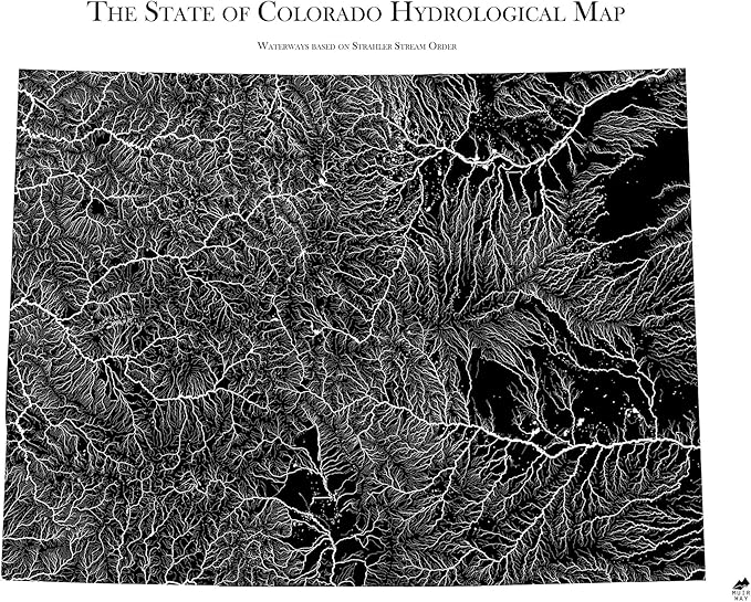 Muir Way Hydrological River Map of Colorado - Watershed Topographic Wall Art for Home, Office, or Travel Decor - Unframed Flat Paper Print, 24x30