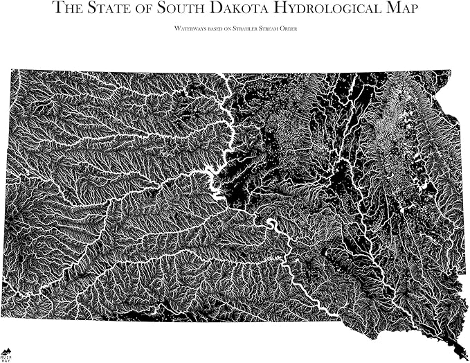 Muir Way Hydrological River Map of South Dakota - Watershed Topographic Wall Art for Home, Office, or Travel Decor - Unframed Flat Paper Print, 24x30
