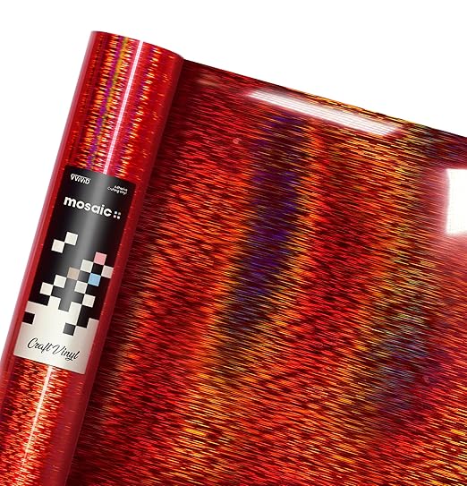 Mosaic+ Red Brushed Holographic 1ft x 5ft Crafting Vinyl Crinkle-Free 8yr UV Finish Crafting Vinyl, by VViViD