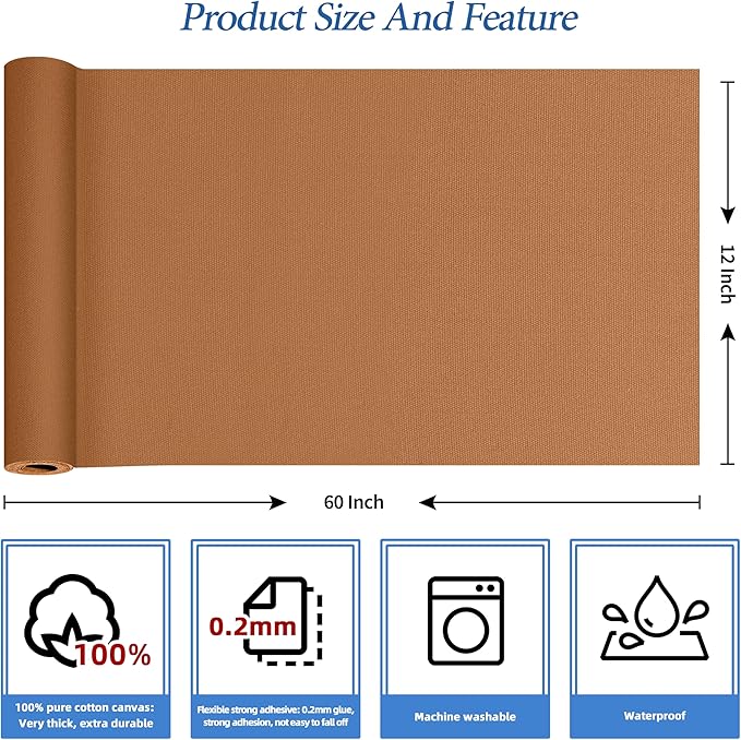KING MOUNTAIN Canvas Iron on Patch,12"×60",Waterproof 100% Cotton Fabric Repair Patch,Used for Various Sofa,Tent,Clothes,Seats,Suitcases (Brown,Waterproof)