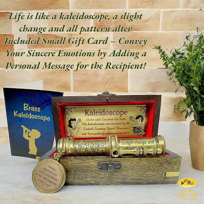 Handcrafted Brass Kaleidoscope – Vintage Nautical Collectible Gift for Kids, Teens & Adults – Sentimental Keepsake with Greeting Card – Educational Toy & Home Décor Accent – Timeless Pattern Design