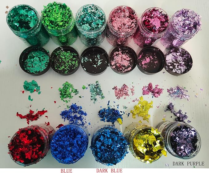 Gilding Flakes,Gold Foil Flakes for Resin,Blue Red Purple Pink Metallic Foil Flakes for Resin Jewelry Making,Nails,Painting Art,Crafts and Slime (Dark Blue)