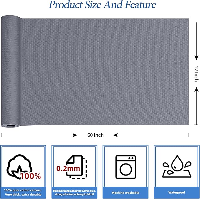 KING MOUNTAIN Canvas Iron on Patch,12"×60",Waterproof 100% Cotton Fabric Repair Patch,Used for Various Sofa,Tent,Clothes,Seats,Suitcases (Grey1.0,Waterproof)