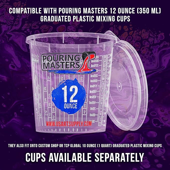 Pouring Masters 12-Pack Mixing Cup Lids for 12 Oz (350ml) Graduated Plastic Measuring Cup Lids - Storage Seal Top for Pouring Masters Automotive Paint Mixing Cups, Epoxy Resin, Art Supplies