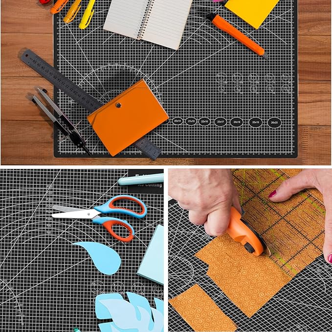 Falling in Art Self Healing Cutting Mat, 18x24" Cutting Mats for Sewing, Double-sided 5-Ply Fabric Cutting Board for Crafting, Quilting and Sewing Projects, Black