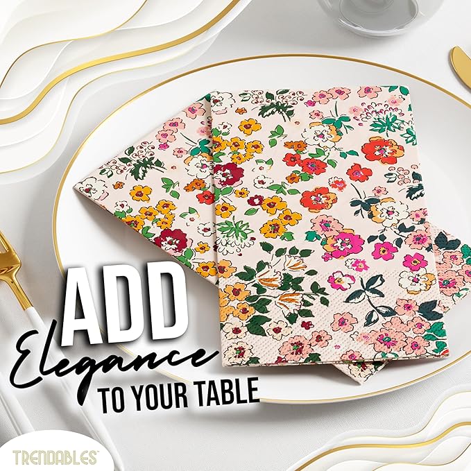 Trendables Floral Napkins for decoupage 200 Pcs 3 Ply floral paper napkins decorative Guest Towels Disposable Bathroom, Flower Design For Tea Party Decorations, Dinners & Weddings