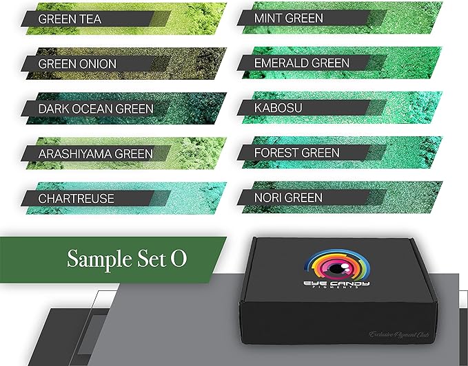 Eye Candy Green Mica Pigment Powder Set O - Mica Powder for Epoxy Resin Art - Woodworking - Cosmetic Grade Mica Powder - Bath Bombs - Pigment Powder Variety Pack - 50g - Non-Toxic - Skin Safe