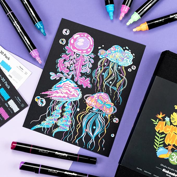 Ohuhu Acrylic Paint Pens 90 Colors: Dual Tips (Round & Fine) Acrylic Markers High Opacity Paint Markers Waterproof Lightfast for Rock Painting Easter Eggs Wood Glass Ceramic Canvas - Kakaako