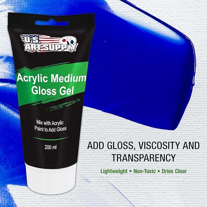 U.S. Art Supply Clear Acrylic Gel Medium Gloss, 200ml - (6.7 Ounce) Tube - Increase Gloss, Viscosity & Transparency for Acrylic Paints