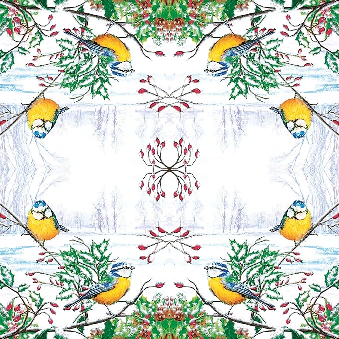 20-ct 13x13 Christmas Paper Decoupage Napkins, 3-Ply Servilletas Tissue Napkin for Dinner and Parties, Disposable Napkins (Winter Tits)