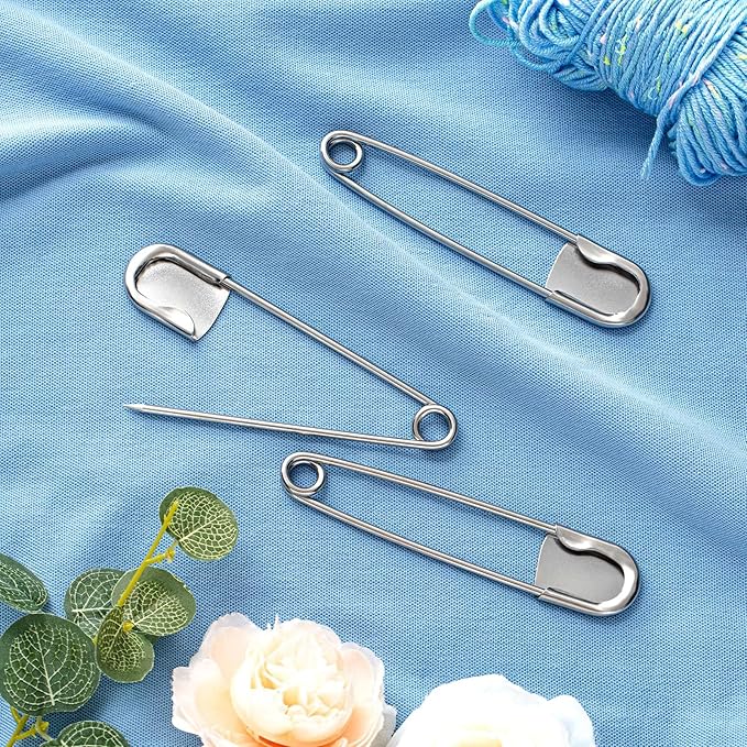 Juexica 20 Pcs 5 Inch Jumbo Stainless Steel Safety Pins Large Heavy Duty Huge Strong Laundry Pins for Upholstery Sewing Quilting Key Rings Craft Outdoor (Silver)