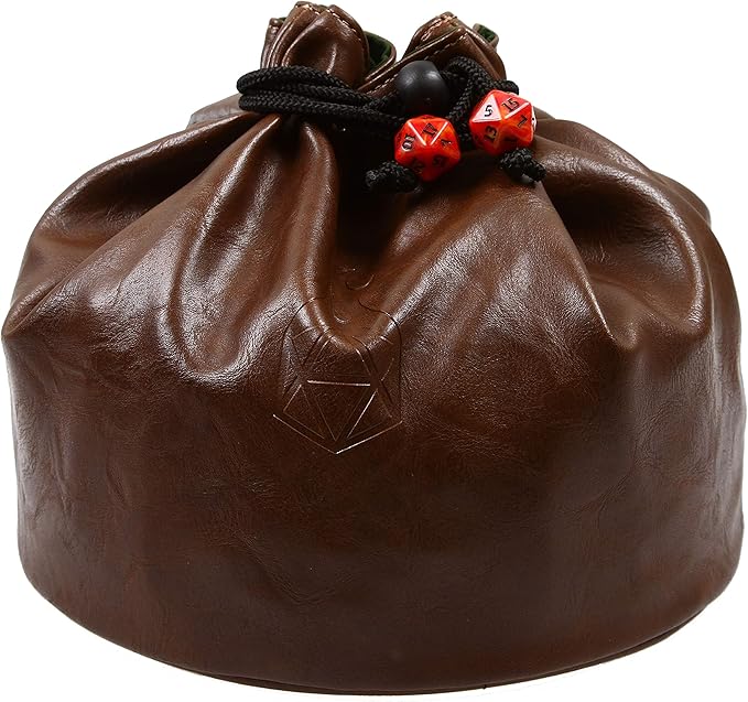 Forged Dice Co. Pouch of The Endless Hoard Dice Bag - Holds Over 1,000 Polyhedral Dice - Dice Storage Bag with 7 Pockets - Perfect for Bulk Dice - Brown/Black
