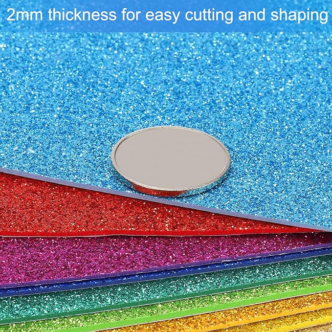 PATIKIL 2mm(1/10") Thick Non Adhesive Glitter Foam Sheet 16x24inch(40x60cm) Blue Green, EVA Shiny Foam Board for Craft, 6 Pcs