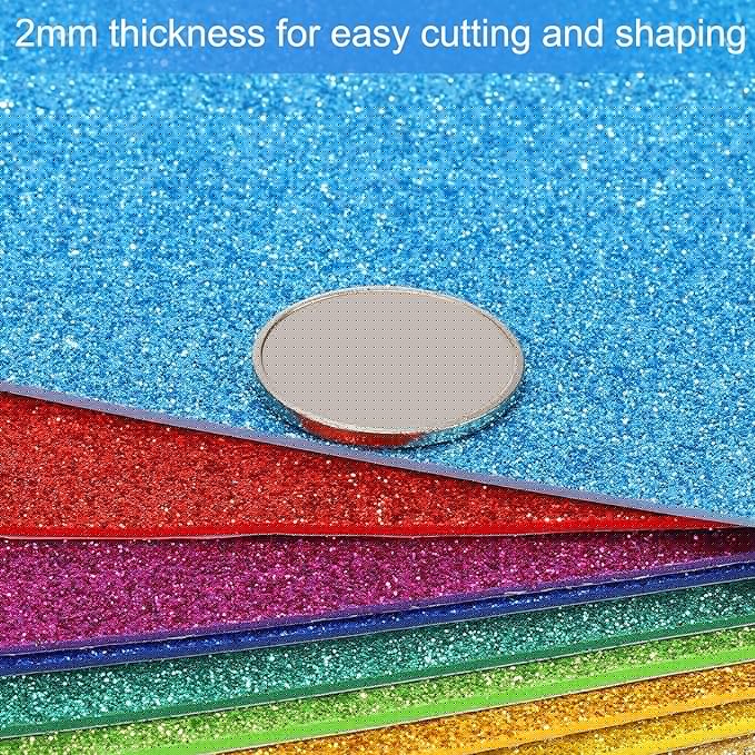 PATIKIL 2mm(1/10") Thick Non Adhesive Glitter Foam Sheet 16x24inch(40x60cm) Light Blue, EVA Shiny Foam Board for Craft, 6 Pcs