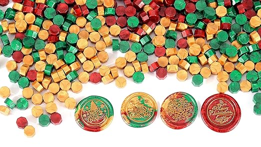 Yoption 360 Pieces Sealing Wax Beads Kit, Red God Green Christmas Sealing Wax with Candles and Melting Spoon, 3 Colors