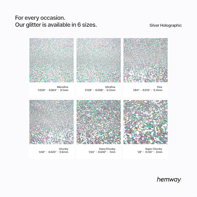 Hemway Polyurethane & Epoxy Resin Glitter 100g / 3.5oz Metallic Crystal Flake Additive for Flooring Jewelry Tumblers Glass Pigment - Extra Chunky (1/24" 0.040" 1mm) - Silver Holographic