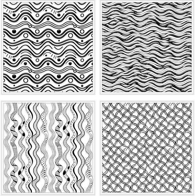 CHGCRAFT 4 Pcs Artistic Wavy Polymer Clay Texture Sheets Wavy Lines Silicone Texture Stamp Seamless Pattern Modeling Pattern Pad Sheets for Jewelry and Earrings Tools, 5.5x5.5 inch