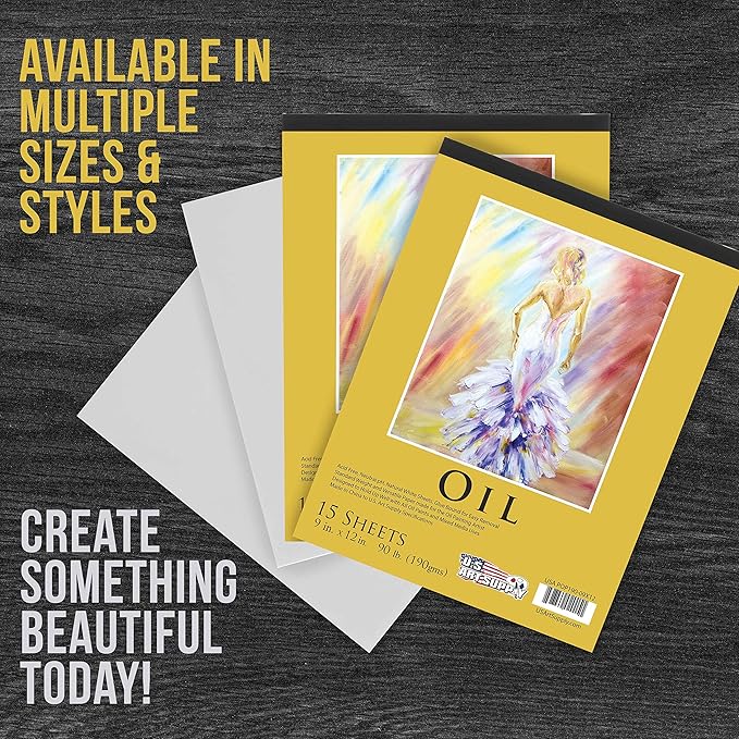 U.S. Art Supply 9" x 12" Premium Heavy-Weight Oil Painting Pad (2 Pack, 30 Sheets Total) - 90lb (190gsm) - Oil Pastel Paper for Students and Adults